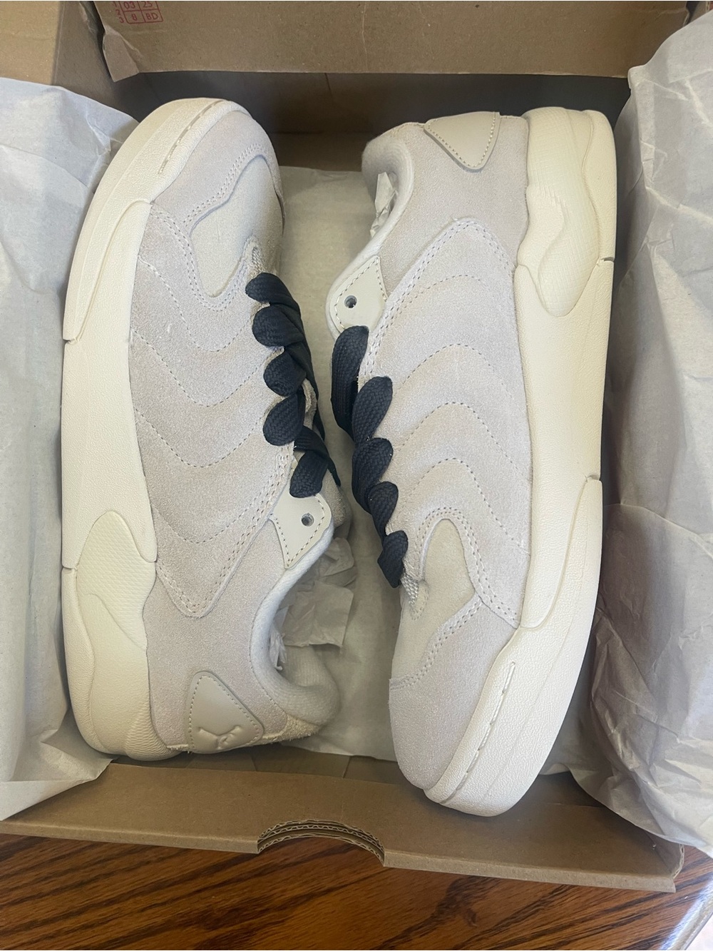 New Jordan Men's Low-Top Suede Sneakers in Light Gray with Black Laces